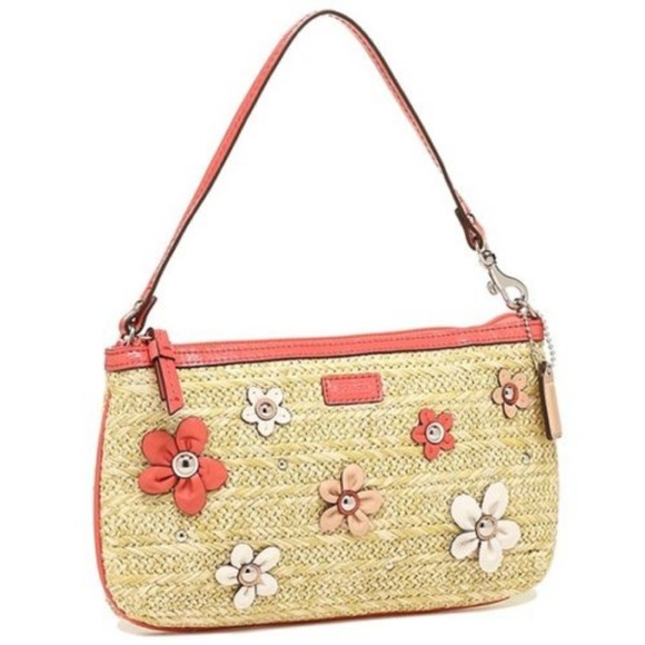 Coach Handbags - New! Cute COACH Straw Floral Applique Wristlet.